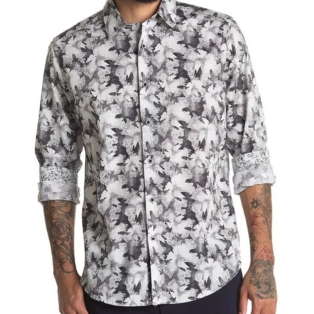 Robert Graham Long Sleeve Fort Summer Abstract White Black Shirt Classic Fit SzM - Picture 1 of 10